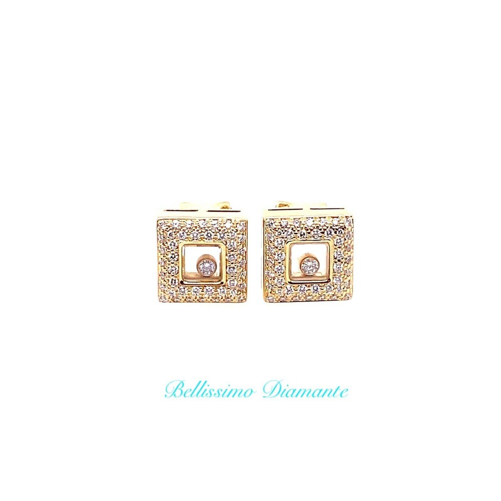 Chopard Happy Diamond 18k Yellow Gold Square Floating Diamond Earrings